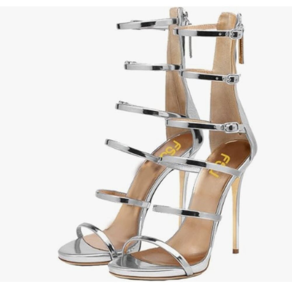 FSJ Silver Strappy High Heel Sandals